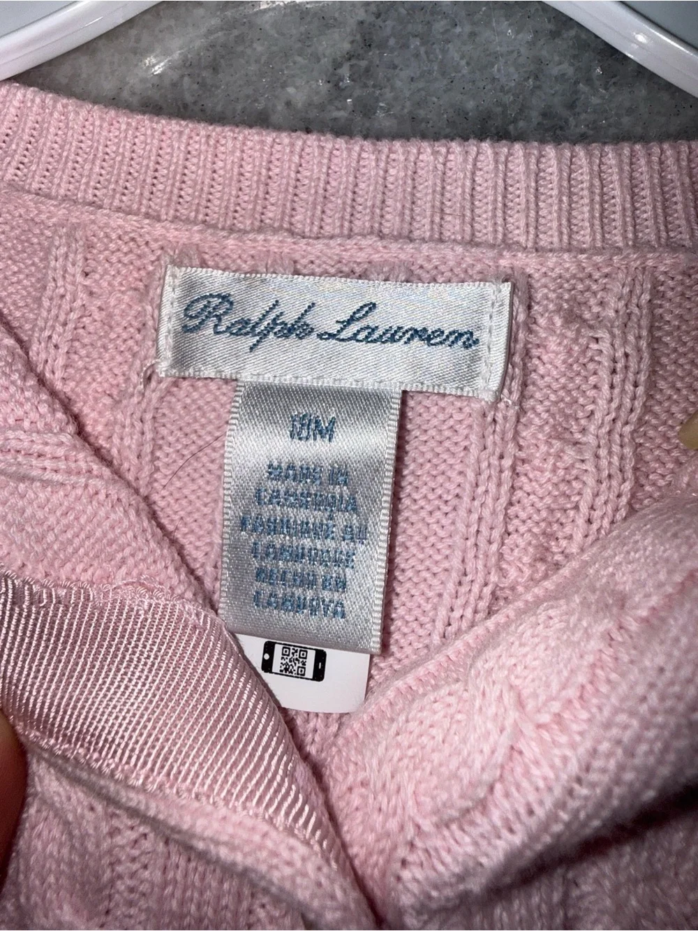 Baby Ralph Lauren Pink Cable-Knit Button Front Cotton Cardigan Sweater 18m